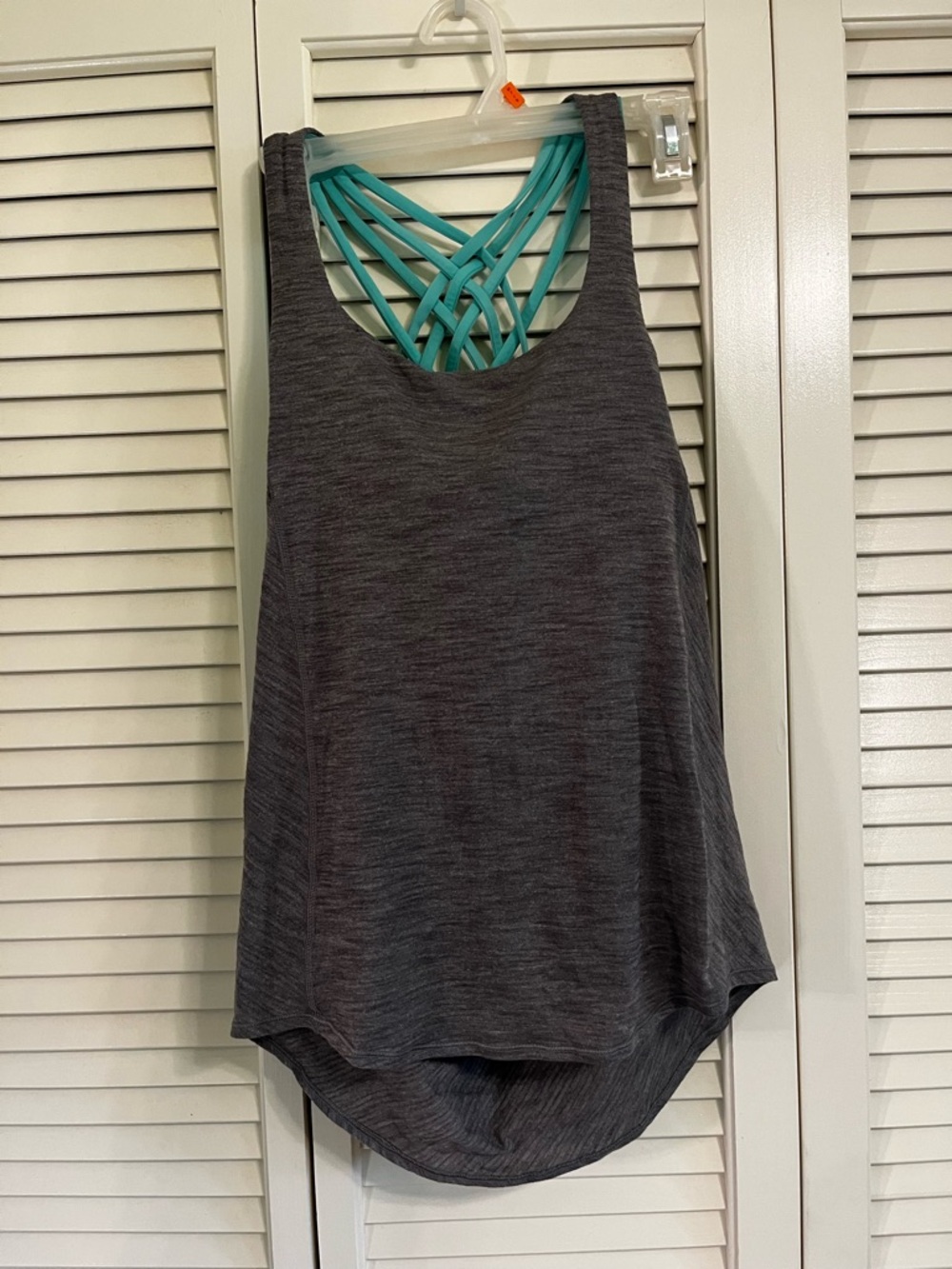 Women’s Gray Tank Top with Teal Strappy Back